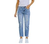 DABAOK Womens Jean Leggings Denim Straight Leg Ripped Boyfriend Jeans Frayed Ankle Denim Pants Denim Knit Pants