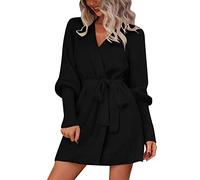 DABAOK Womens Knit Cardigans Long Sleeve V Neck Soft Knit Sweater Open Front Cardigan Coat Outwear with Belt Cute Fall Outfits Black