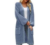 DABAOK Womens Long Chunky Cardigan Large Pockets Casual Knitted Sweater Cardigan Cropped Cardigan Sweaters for Women (GY1, XXL)