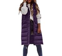 DABAOK Womens Quilted Gilet Coat Vest Long Hoodie Warm Down Coat With Pockets Quilted Outdoor Jacket Women's Gilet
