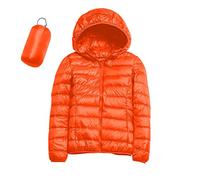 DABAOK Women's Raincoat Jacket Hooded Windproof Winter Coat with Recycled Insulation Winter Slim Short Hooded Warm White Duck Down Coat Outerwear Foldable Raincoat in Pouch (Orange, XXL)