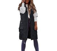 DABAOK Womens Winter Long Gilets Hooded Zip Up Jacket Quilted Vest Body Warmer Outwear Waistcoat with Pockets Bodywarmer Long Coat For Ladies UK Size (3-Black, XXXXXL)