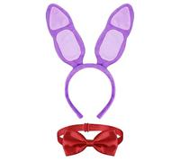 DABAOOU 2Pcs Easter Purple Bunny Costume Accessories Outfit Set, Bunny Ears Headband and Red Bow Tie Women for Cosplay Halloween Dress up Party