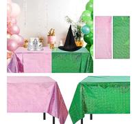 DABAOOU 2pcs Pink Green Holographic Tablecloth 40" x 106" Glitter Tablecloth for Party Metallic Plastic Shimmer Shiny Laser Table Covers for Witch Movie Party Decorations Birthday Celebration Supplies