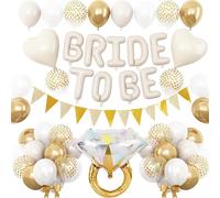 DABAOOU Cream White Bachelorette Hen Do Party Decorations, Bride To Be Letter Balloons, White Gold Latex Balloons, Banner, Bride Shower Foil Balloons with Diamond Ring for Engagement Party Accessories