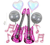 DABAOOU Disco Party Decorations Ball Balloons 10Pcs Pink Purple Music Note Party Balloons Set, 4D Shining Disco Star Balloons, Inflatable Guitar Balloons for Singer Fans, 80s Rock & Roll Dancing Queen