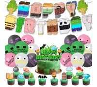 DABAOOU Gaming Pixel Birthday Party Decoration, Balloons, Cupcake Topper, Banner and Cake Topper Set for Video Game Themed Fans Girls Boys Party Table Decor Supplies
