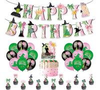DABAOOU Green and Pink Party Decoration, Balloons, Cupcake Topper, Banner and Cake Topper Set for Witch Princess Themed Movie Party Disco Cosplay Birthday Table Decor Supplies