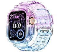 DABAOZA Compatible for Clear Apple Watch Band with Bumper Case 41mm 40mm 38mm, Women Men Glitter Bling TPU Sport Strap for iWatch SE Ultra 3 2 Series 11 10 9 8 7 6 5 4 3 2 1（G-Blue-Purple,41/40/38）