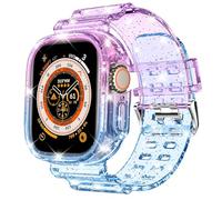 DABAOZA Compatible for Clear Apple Watch Band with Bumper Case 41mm 40mm 38mm, Women Men Glitter Bling TPU Sport Strap for iWatch SE Ultra Series 10 9 8 7 6 5 4 3 2 1（G-Blue-Purple,41/40/38）