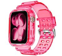 DABAOZA Compatible for Clear Apple Watch Band with Bumper Case 41mm 40mm 38mm, Women Men Glitter Bling TPU Sport Strap for iWatch SE Ultra 3 2 Series 11 10 9 8 7 6 5 4 3 2 1（Neon HotPink,41/40/38）