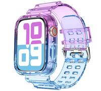 DABAOZA Compatible for Clear Apple Watch Band with Bumper Case 41mm 40mm 38mm, Women Men Glitter Bling TPU Sport Strap for iWatch SE Ultra Series 10 9 8 7 6 5 4 3 2 1(ClearPurpleBlue,41/40/38)