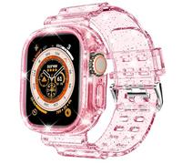 DABAOZA Compatible for Clear Apple Watch Band with Bumper Case 41mm 40mm 38mm, Women Men Glitter Bling TPU Sport Strap for iWatch SE Ultra Series 10 9 8 7 6 5 4 3 2 1(GlitterPink,41/40/38)