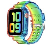 DABAOZA Compatible for Clear Apple Watch Band with Bumper Case 45mm 44mm 42mm, Women Men Glitter Bling TPU Sport Strap for iWatch SE Ultra 3 2 Series 11 10 9 8 7 6 5 4 3 2 1（Rainbow,45/44/42）