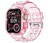 DABAOZA Compatible for Clear Apple Watch Ultra 3 2 Band with Bumper Case 49mm, Women Men Glitter Bling TPU Sport Strap for iWatch SE Ultra 3 2 Series 11 10 9 8 7 6 5 4 3 2 1（GlitterPink,49）