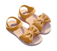 DABASHAN Girls Sandals Open Toe Flat Sandals Summer Shoes Soft Sole Bowknot Princress Shoes for Little Kids Big Kids (Yellow-1, 11)