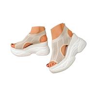 DABASHAN Sandals for Women Orthopedic Sandals Ladies Arch Support Summer Shoes Platform Wedge Sandal Hollow Out Breathable Slingback Slide Beach Shoes (2-Beige, 3.5)