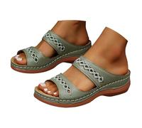 DABASHAN Sandals for Women Wedge Orthopedic Sandals Ladies Summer Slip On Slippers Slides with Arch Support Casual Beach Walking Sandal Open Toe Platform Shoes (Green-A, 5)