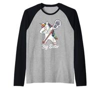Dabbing Big Lacrosse Sister Unicorn Raglan Baseball Tee