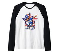 Dabbing Boy El Salvador US Flag Kids Children Raglan Baseball Tee