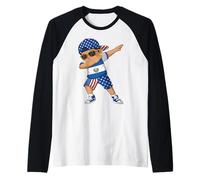 Dabbing Boy El Salvador US Flag Kids Children Raglan Baseball Tee