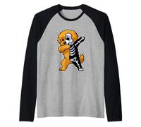Dabbing Cockapoo Half Skeleton Halloween Costume Owner Raglan Baseball Tee