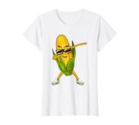 Dabbing Corn Cute Dancing Sweetcorn Funny Farming Value Graphic T-Shirt, Women, White, M