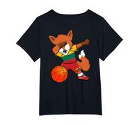 Dabbing Fox Lithuania Basketball Fans Jersey Lithuanian Flag T-Shirt, Women's Plus, Black, 6X