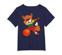 Dabbing Fox Lithuania Basketball Fans Jersey Lithuanian Flag T-Shirt, Women's Plus, Navy Blue, 6X