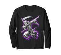 Dabbing Grim Reaper Skeleton Spooky Purple Meme Long Sleeve T-Shirt