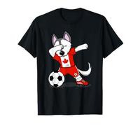 Dabbing Husky Canada Soccer Canadian Flag - Football Lover T-Shirt