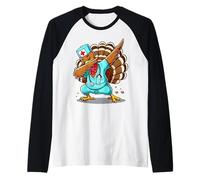 Dabbing Nurse Turkey Funny Thanksgiving Design Raglan Baseball Tee