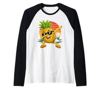 Dabbing Pineapple Sunglasses Cartoon Tropical Fruit Sunset Raglan Baseball Tee