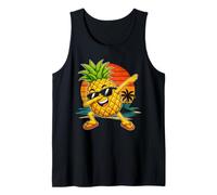 Dabbing Pineapple Sunglasses Cartoon Tropical Fruit Sunset Tank Top