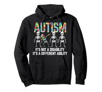 Dabbing Skeleton Not A Disability Autism Awareness Kids Boys Pullover Hoodie, Adult Unisex, Black, Large