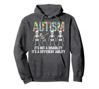 Dabbing Skeleton Not A Disability Autism Awareness Kids Boys Pullover Hoodie, Adult Unisex, Dark Heather Grey, Large