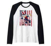 Dabbing Uncle Sam America Flag Patriotic 4th of July Raglan Baseball Tee