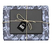dabelino 4 x Wrapping Paper: Rock n Roll, Chip Fork, Metal Hand (Two Tone Black/Grey/Blue) with Tag (for Rock Fans, Musicians, Men, Women, Music Teachers, Music Students, Humour, Fun)