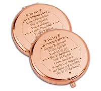 Dabihu 2Pcs Compact Pocket Makeup Mirror for Granddaughter Inspirational Granddaughter Gift from Grandparent Round Rose Gold Makeup Mirror Encouragement Birthday Christmas Graduation Gift