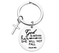 Dabihu Christian Keychain Keyring Religious Verse Gift Prayer Charm Key Chain Ring Faith Religious Keyring for Women Girls God Is Within Her She Will Not Fall Key Ring Gift for Birthday Christmas