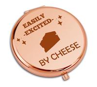 Dabihu Compact Pocket Makeup Mirror for Cheese Lovers Friends Daughter Niece Sister Best Friends Funny Foodie Chef Baker Pastry Food Lovers Gifts Cheese Accessories Round Rose Gold Makeup Mirror