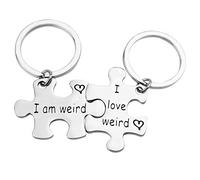 Dabihu His and Her Couple Keyring Funny Puzzle Matching Keychain Set I Am Weird I Love Weird Keyring for Boyfriend Girlfriend Anniversary Wedding Gifts Christmas Birthday Gift for Wife Husband