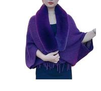 DabinFa Knitting Thick Women's Loose Shawl with Fur Collar,Softies Fur Shawls and Wraps for Weddings Evening Dresses (Purple)