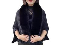 DabinFa Knitting Thick Women's Loose Shawl with Fur Collar,Softies Fur Shawls and Wraps for Weddings Evening Dresses (Black)