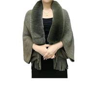 DabinFa Knitting Thick Women's Loose Shawl with Fur Collar,Softies Fur Shawls and Wraps for Weddings Evening Dresses (Green)