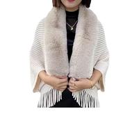 DabinFa Knitting Thick Women's Loose Shawl with Fur Collar,Softies Fur Shawls and Wraps for Weddings Evening Dresses (White)