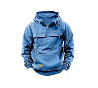 DabinFa Mens Hoodies， Quarter Zip Sweatshirts Pullover Men Tactical Jacket Sweatshirt Tactical Workout Hoodie (Blue,L)
