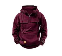 DabinFa Mens Hoodies， Quarter Zip Sweatshirts Pullover Men Tactical Jacket Sweatshirt Tactical Workout Hoodie (Wine red,XXL)