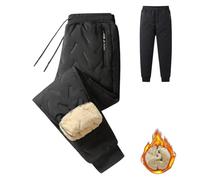 DabinFa Wool Pants, Unisex Wool Lined Pants, Wool Lined Jogging Pants,Mens Cargo Sweatpants,Winter Pants for Men (Black Cuffs,L)
