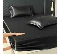DaBingDian 3Pcs Luxury Satin Fitted Sheet Set Soft Comfortable Breathable Solid Color Bedding Mattress Protector Set for Double Full Size